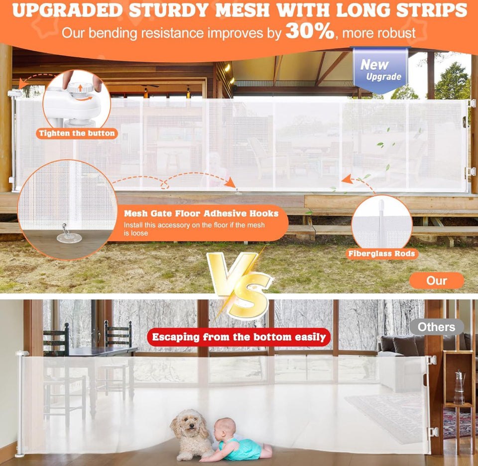 HDUYFYD 120 Inches Extra Wide Retractable Baby Gates, 35" Tall Baby Gates for Large Openings, Upgraded Retractable Gate with Fiberglass, Extra Large P