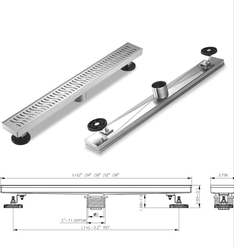 Open Box Linear Shower Drain 36 inch, Floor Drain with Removable Pattern Grate, 304 Stainless Steel Rectangular Linear Drain with Hair Strainer, CUPC