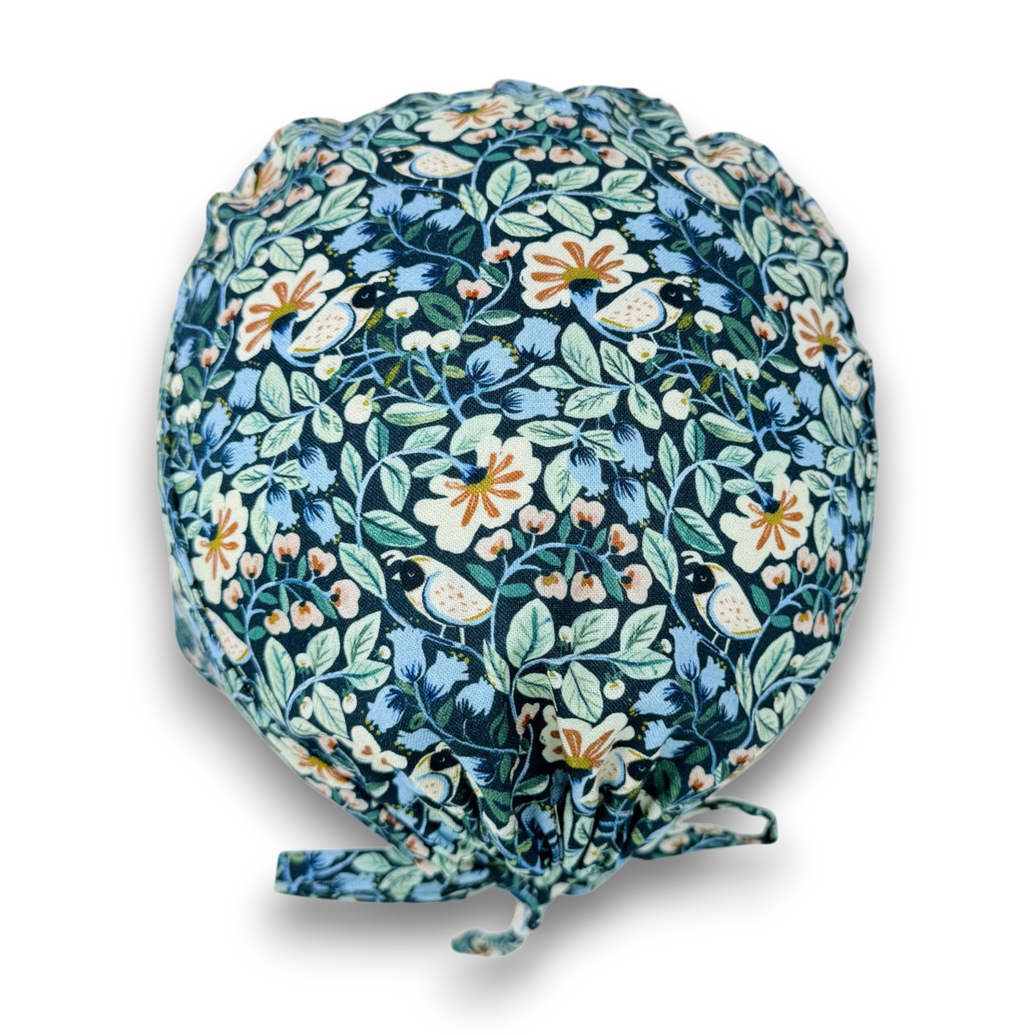 Bird & Floral Skull tie-back style surgical scrub cap for men by Paradise Caps.