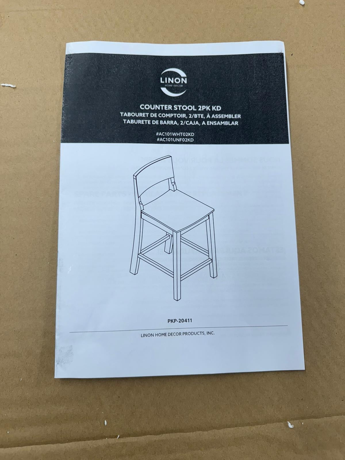 LINON HOME DECOR - DEVIN COUNTER STOOL UNFINISHED (SET OF 2) - CS279UNF02KD