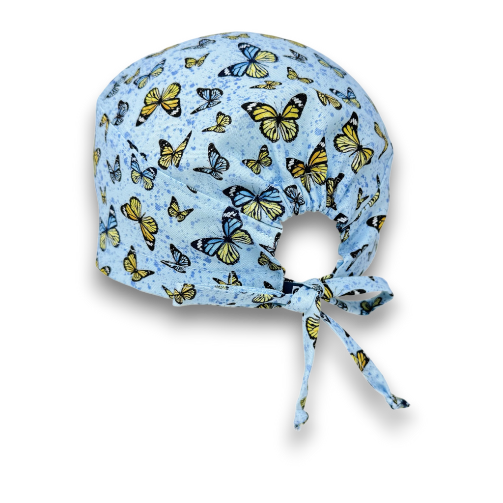 Butterfly Skull tie-back style surgical scrub cap for men by Paradise Caps.