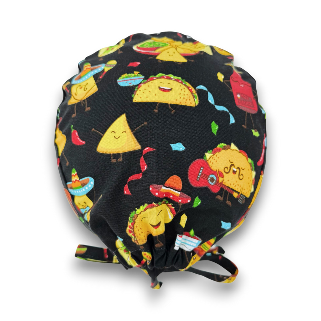 Mens Surgical scrub cap. Tacos skull tie-back style scrub cap by Paradise Caps.