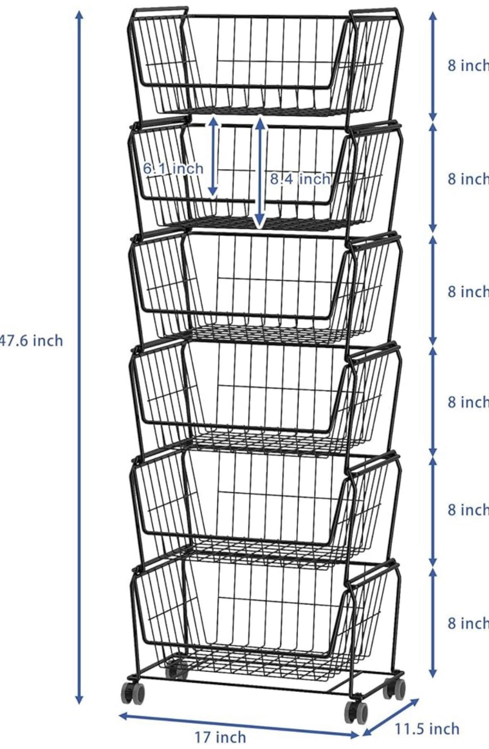 Open box PUSDON Stackable Metal Storage Carts, Dual Use Shelf for Kitchen Fruit Vegetable Baskets with Wheels, Storage Rack for Living Room, Home & Of