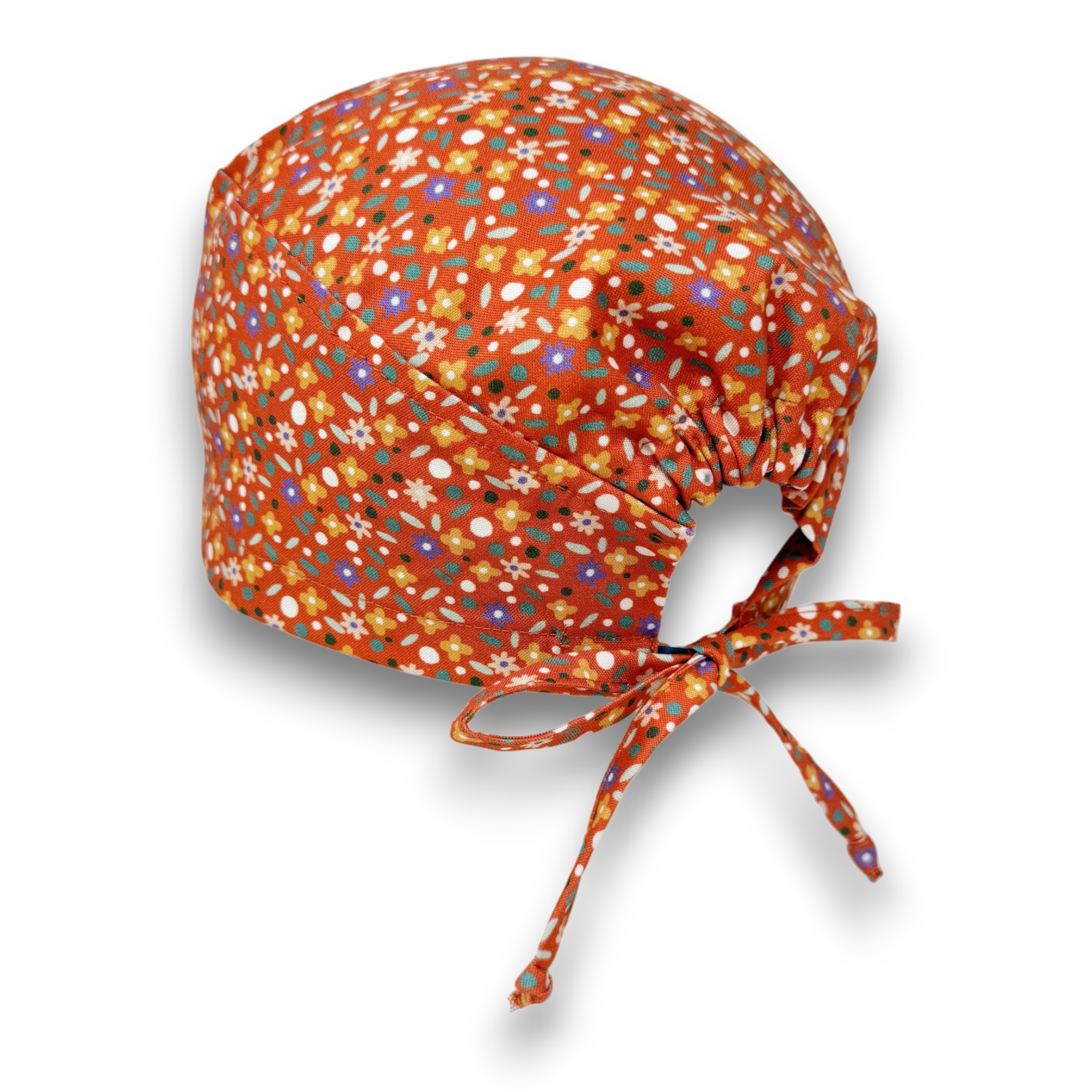 Ditsy Flower Skull tie-back style surgical scrub cap for men by Paradise Caps.