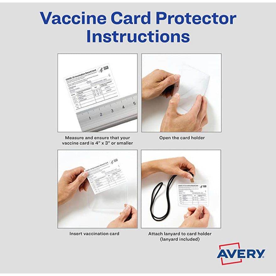 Avery CDC Vaccine Card Holders and Lanyards, 4" x 3", Landscape, 5 Prepunched ID Card Holders and Lanyards (02913)e