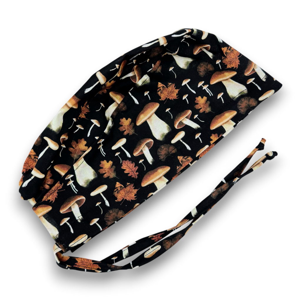 Mushroom Men's surgical cap. Fall skull tie-back style scrub cap by Paradise Caps.