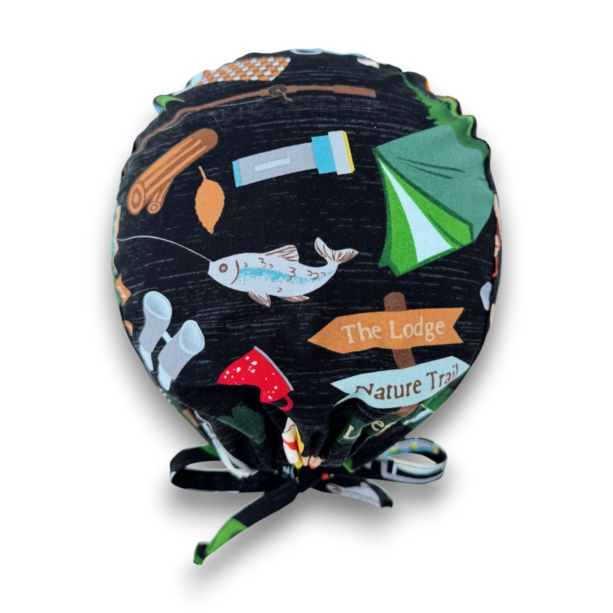 Camping Hiking Skull tie-back style surgical scrub cap for men by Paradise Caps.