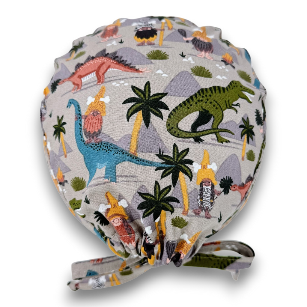 Men's surgical scrub cap. Safari Dino skull tie-back style scrub cap by Paradise Caps.