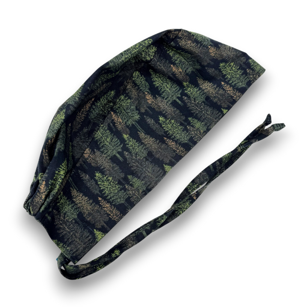 Pine Tree Skull tie-back style surgical scrub cap for men by Paradise Caps.