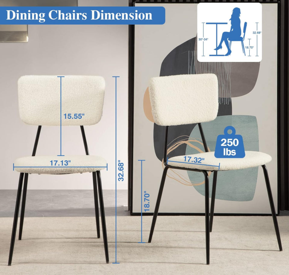 Bacyion Dining Room Chairs Set of 2 - Modern Boucle Fabric Kitchen Chairs, Dining Chairs with Metal Legs for Dining Room, Kitchen, Living Room