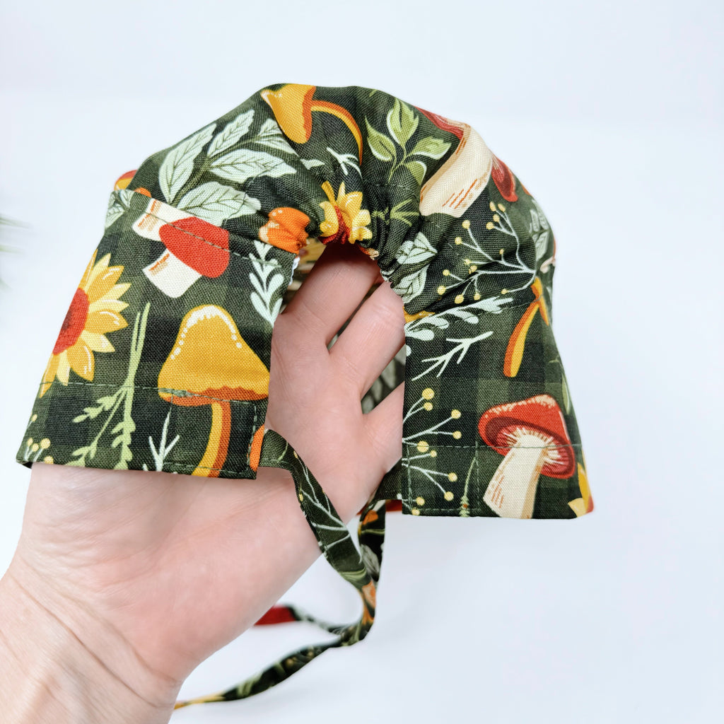 Fall flower Skull tie-back style surgical scrub cap for men by Paradise Caps.