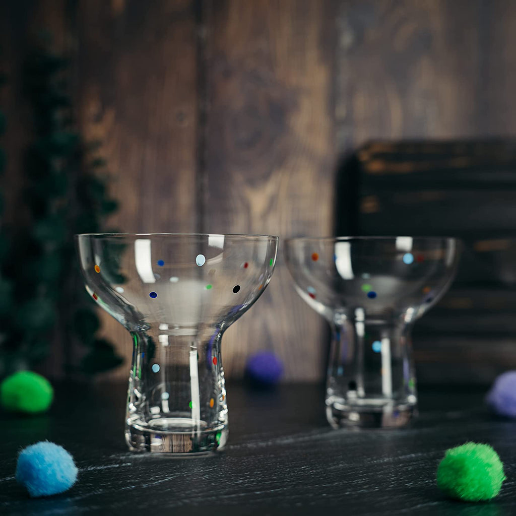 Hand Blown Margarita Glass – (Polka Dot Vintage Design)