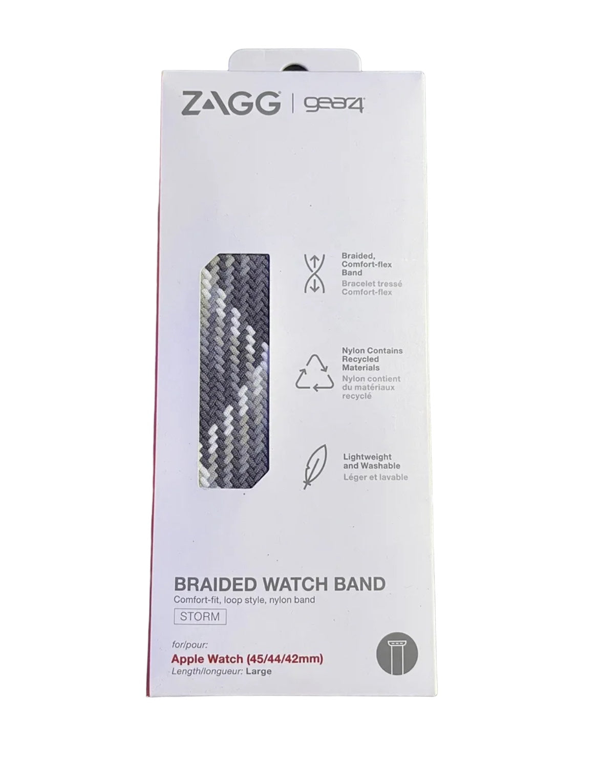 ZAGG Gear4 Braided Stretchy Solo Loop Band – LG – Storm - Compatible with Apple Watch 42mm 44mm 45mm, Elastic Strap Wristbands for iWatch Series 7/6/SE/5/4/3/2/1, Large (705009501)