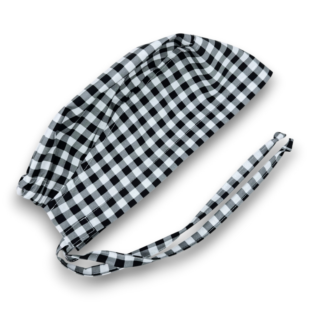 Men's surgical scrub cap. Checkered skull tie-back style scrub cap by Paradise Caps.