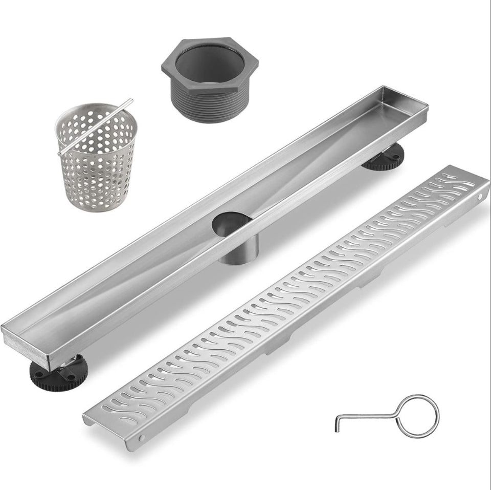 Open Box Linear Shower Drain 36 inch, Floor Drain with Removable Pattern Grate, 304 Stainless Steel Rectangular Linear Drain with Hair Strainer, CUPC