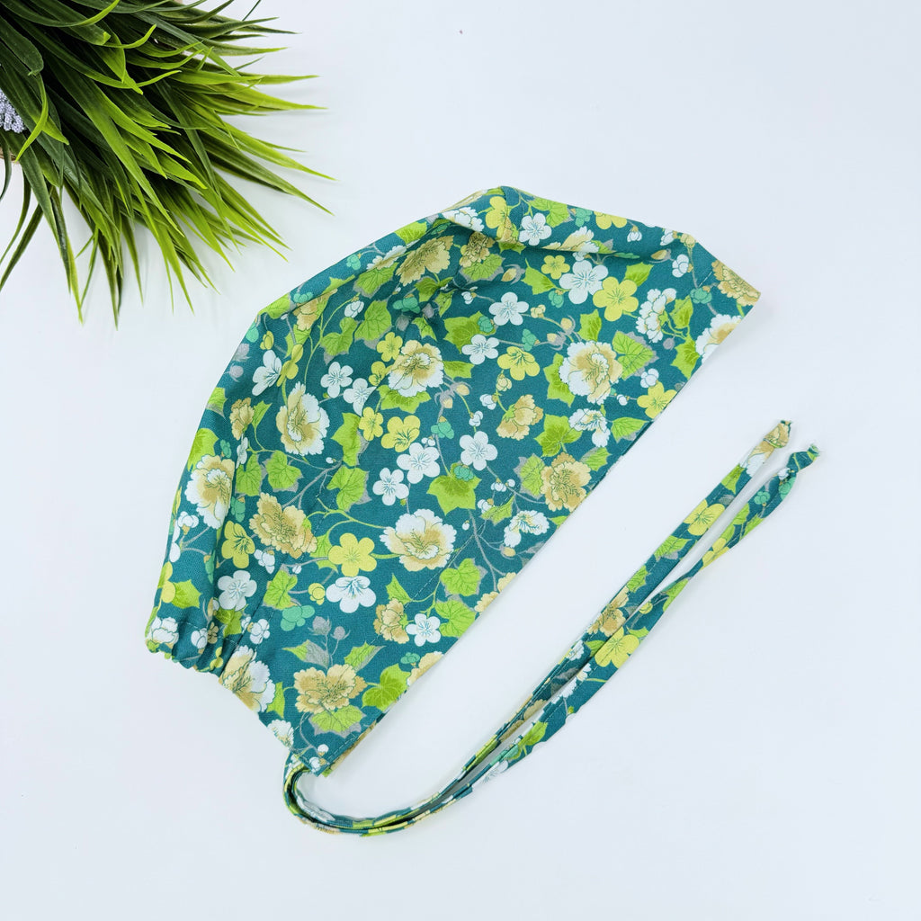 Greenhouse Garden Skull tie-back style surgical scrub cap for men by Paradise Caps.