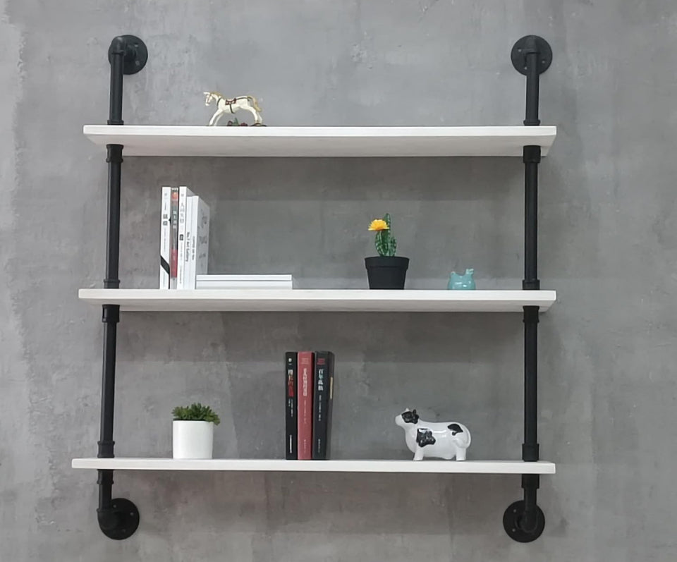 HDDFER Floating Bookshelf Shelves Industrial Pipe Shelving Pipe Shelves Rustic White Wall Shelves 36 Inch Farmhouse Book Shelves for Kitchen Bar,Bathr