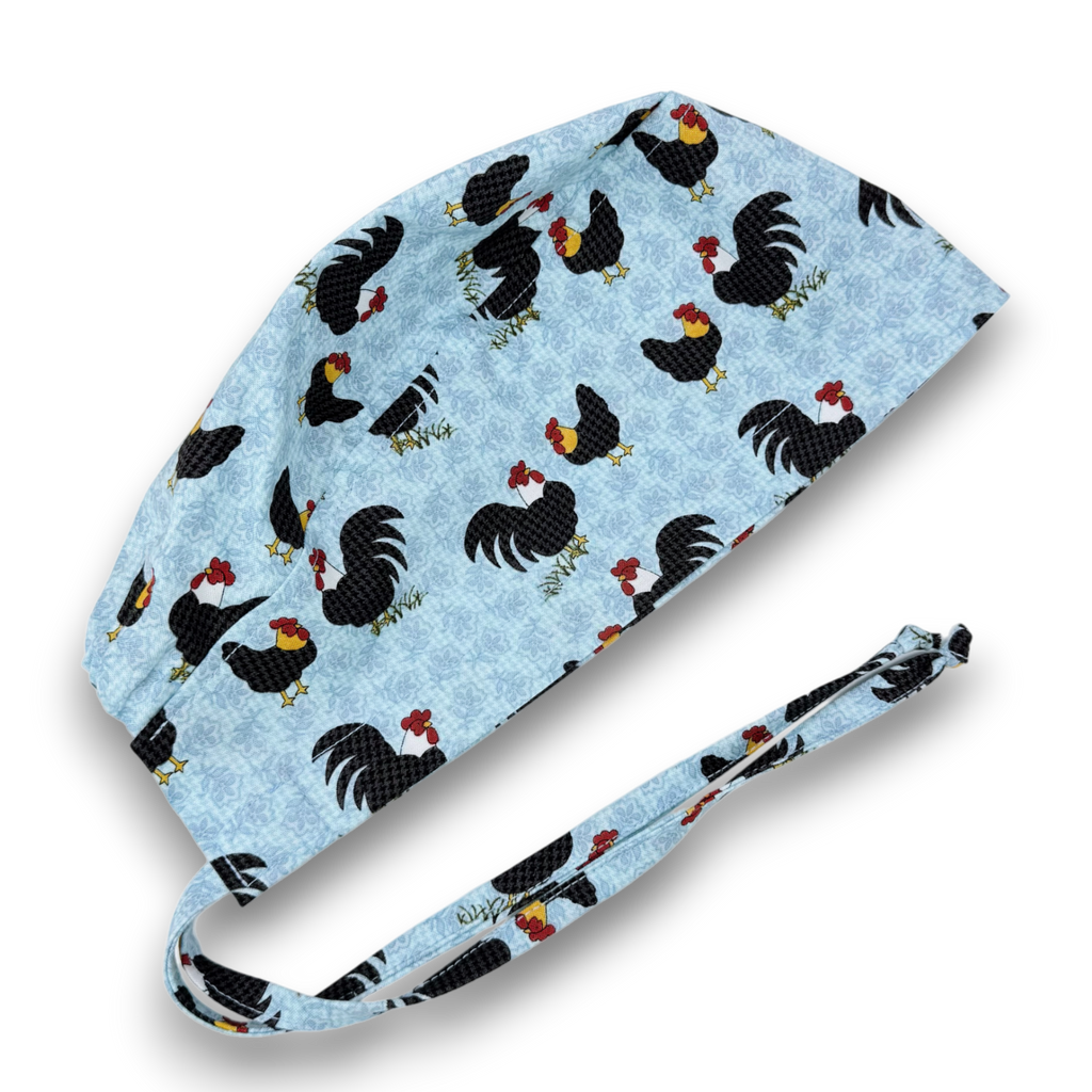 Chicken Skull tie-back style surgical scrub cap by Paradise Caps.