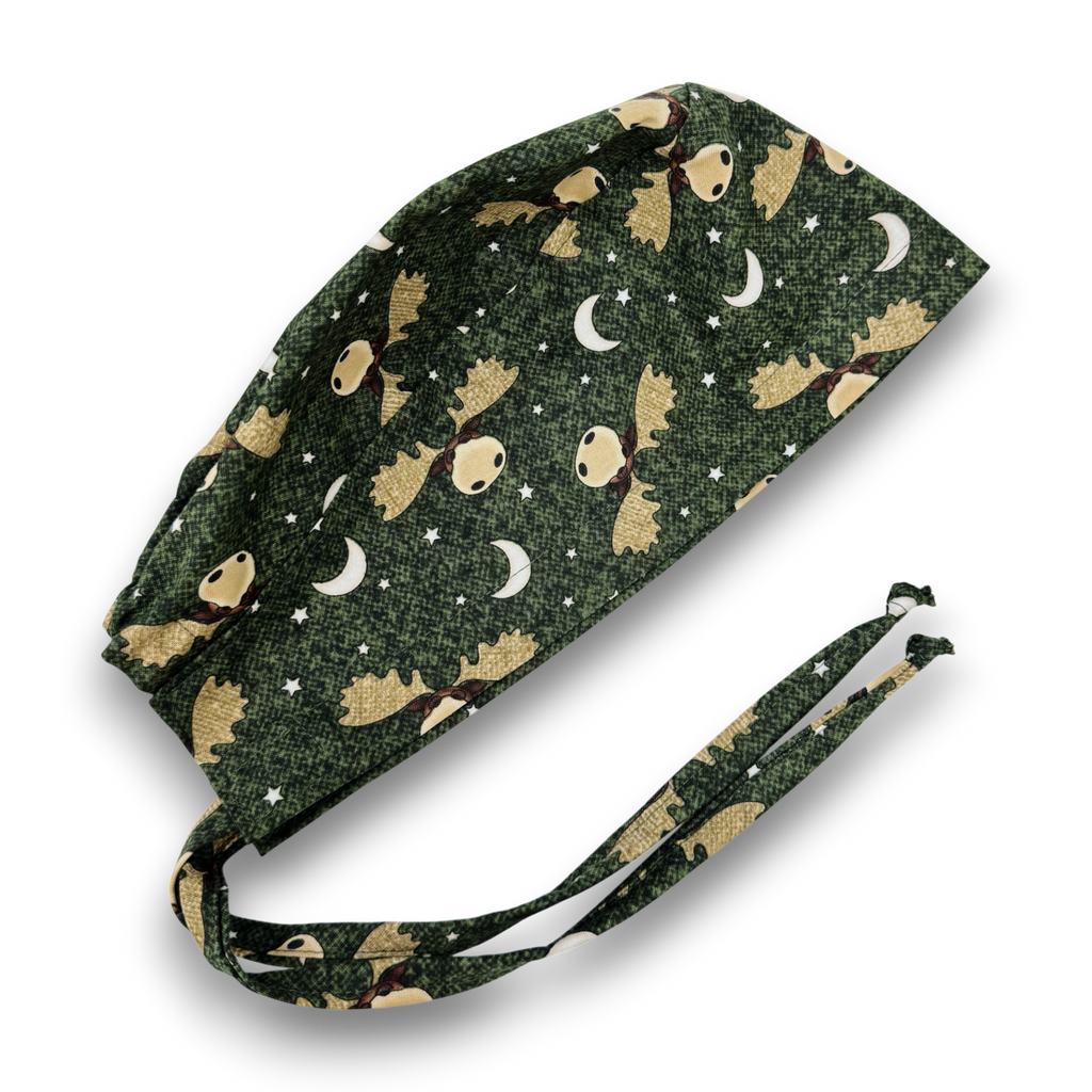 Forest Moose Skull tie-back style surgical scrub cap for men by Paradise Caps.
