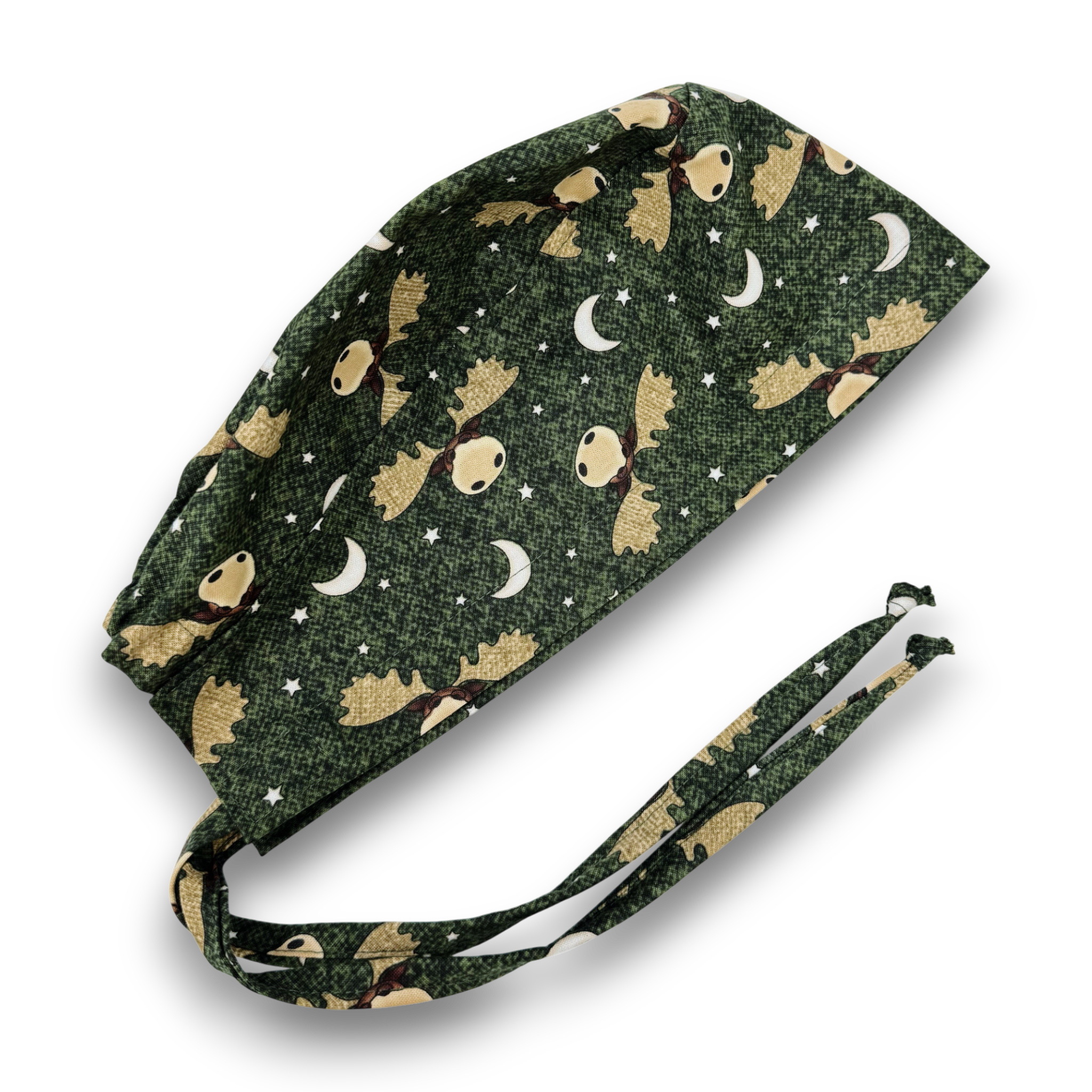 Forest Moose Skull tie-back style surgical scrub cap for men by Paradise Caps.