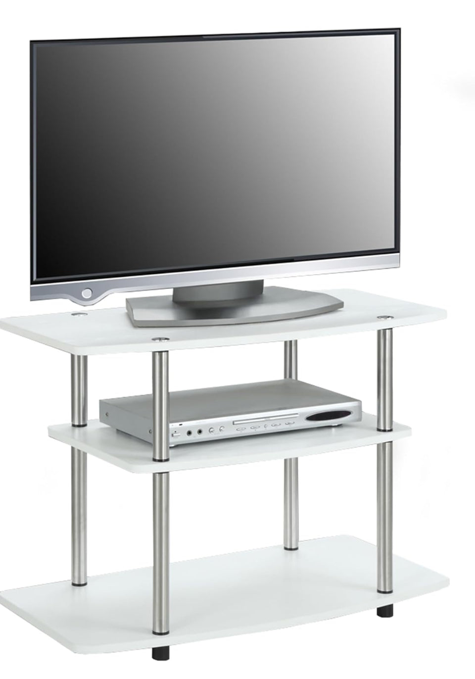 Open Box Convenience Concepts Designs2Go No Tools 3-Tier Stand Entertainment Center 37 Inches, Modern TV Console with Shelves for Living Room, 31.5", White