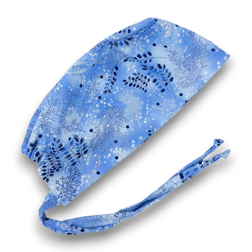 Snowy Forest Surgical scrub cap for men. Christmas tie back scrub hat by Paradise Caps.
