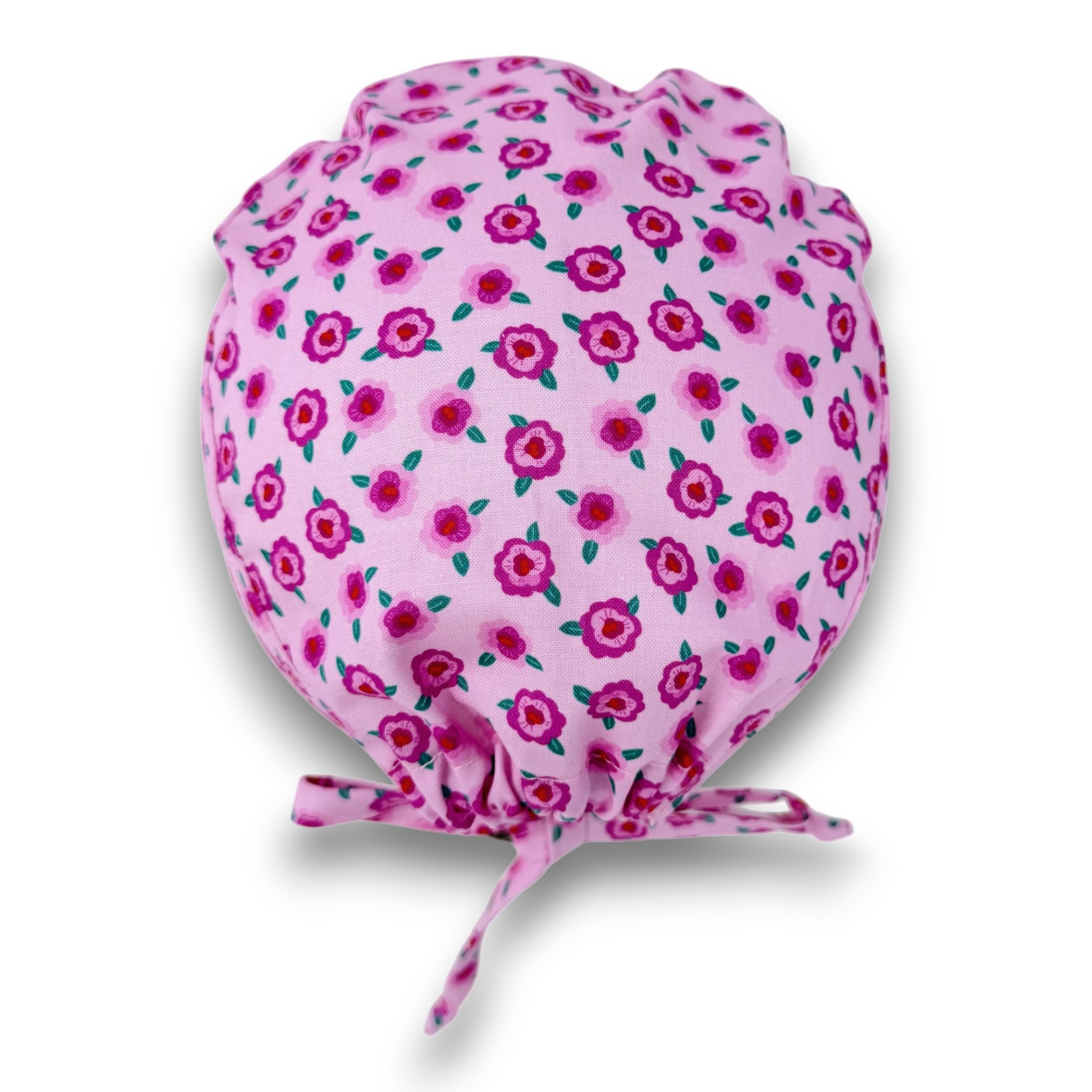 Pink Floral Skull tie-back style surgical scrub cap by Paradise Caps.