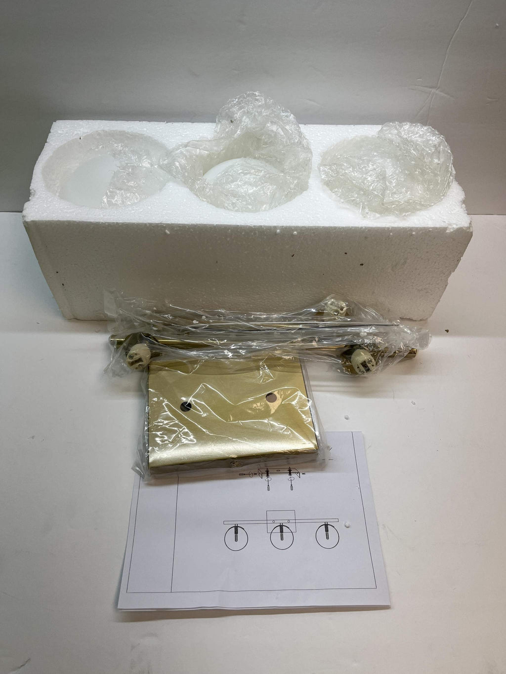 Gold Bathroom Vanity Light Fixtures,3 Lights Brass Milk White Globe