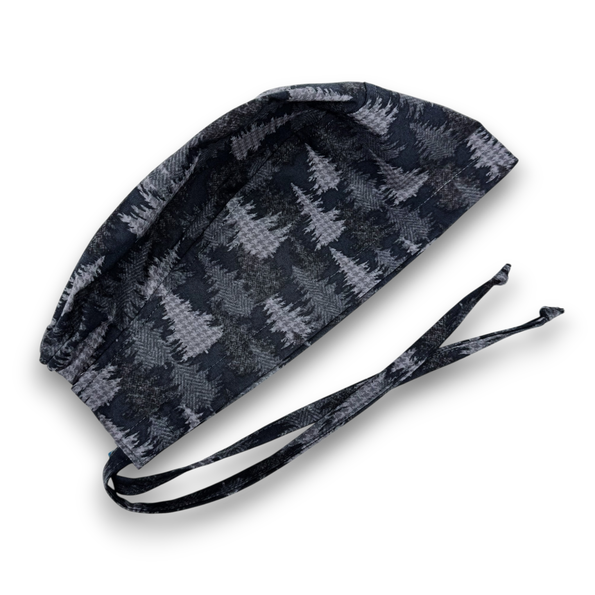 Pine Trees Skull tie-back style surgical scrub cap for men by Paradise Caps.