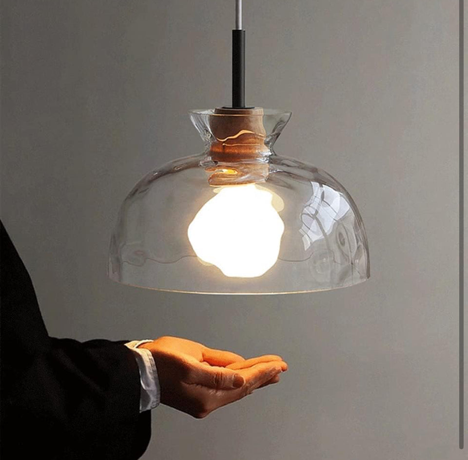 Open Box LTBFDDC Farmhouse Small Pendant Lights Kitchen Island, Adjustable Height Hanging Ceiling Lamp Handblown Glass Dome Clear Hammered Shade For D