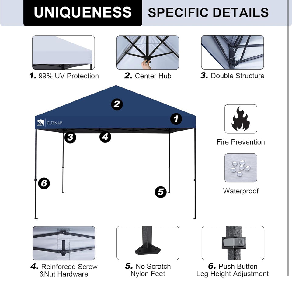 Open Box KUZNAP 12'x12' Pop up Canopy Tent Patented EZ Set up Instant Outdoor Canopy with Wheeled Carry Bag Bonus 4 Weight Sandbags, 8 Stakes and 4 Ro