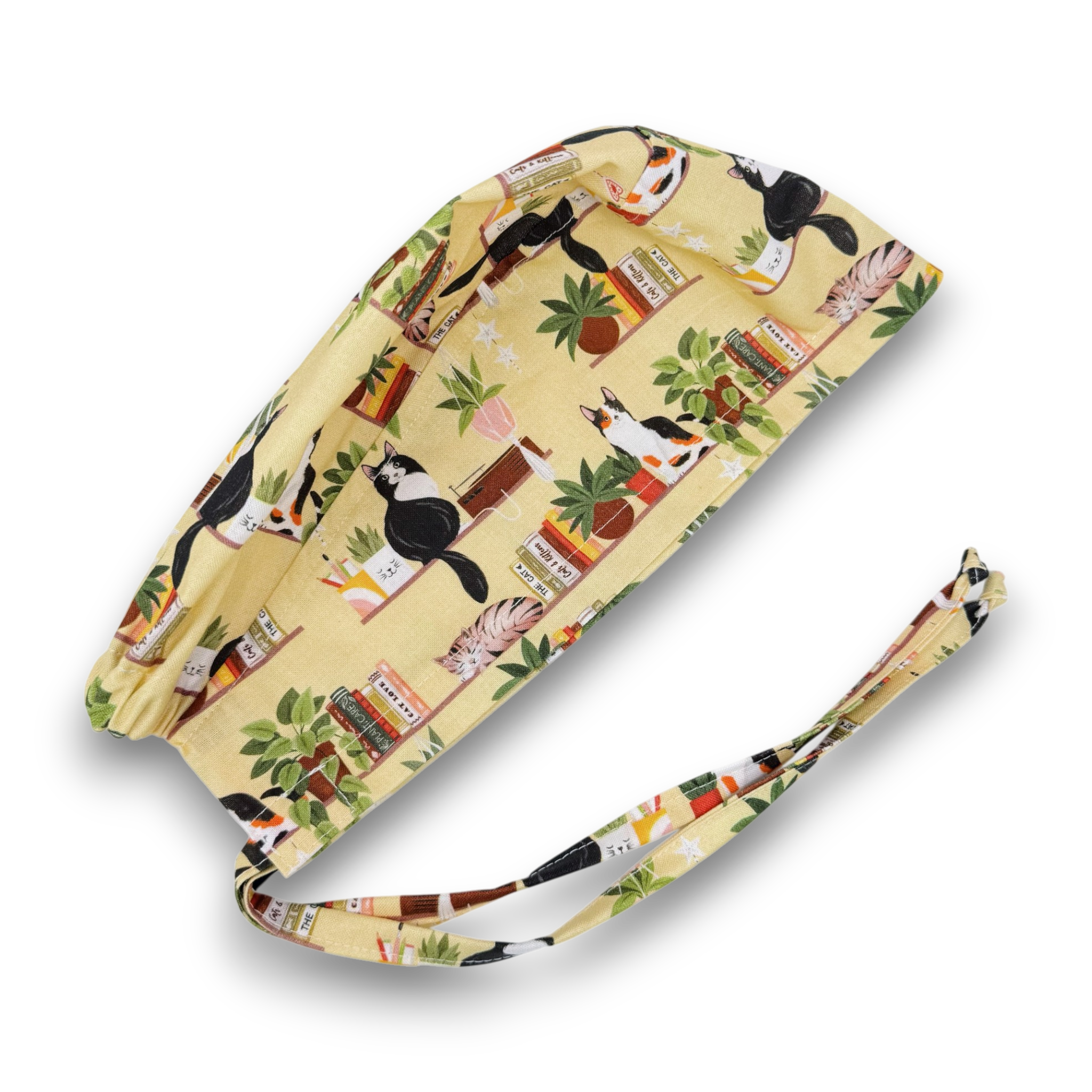 Surgical scrub cap for men. Cats & Plants skull tie-back style scrub cap by Paradise Caps.