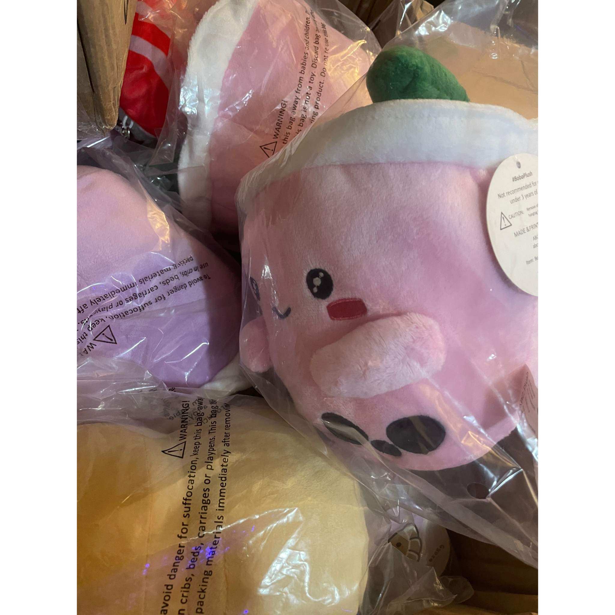ABC Boba Tea Plush Pink Berry Cute Stuffed Animal Toy 10"