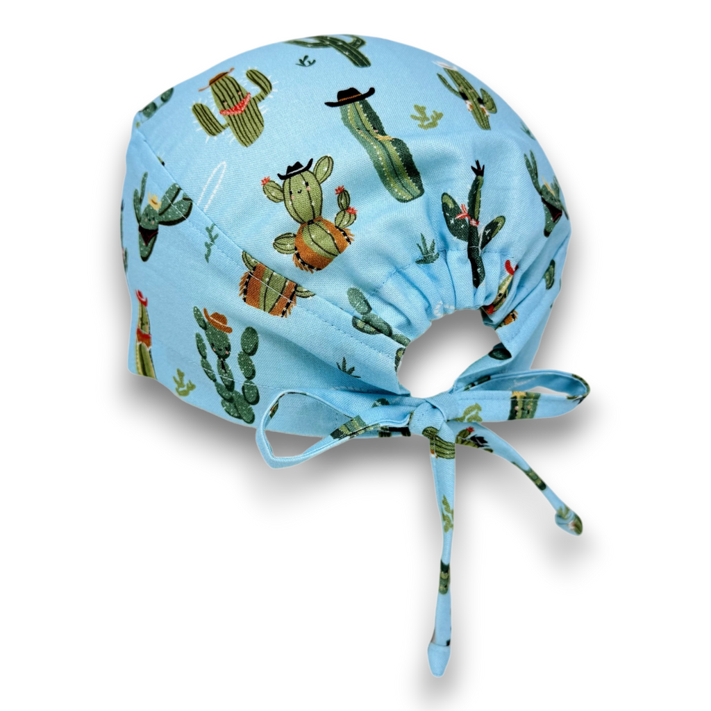 Cowboy Cactus Skull tie-back style surgical scrub cap for men by Paradise Caps.