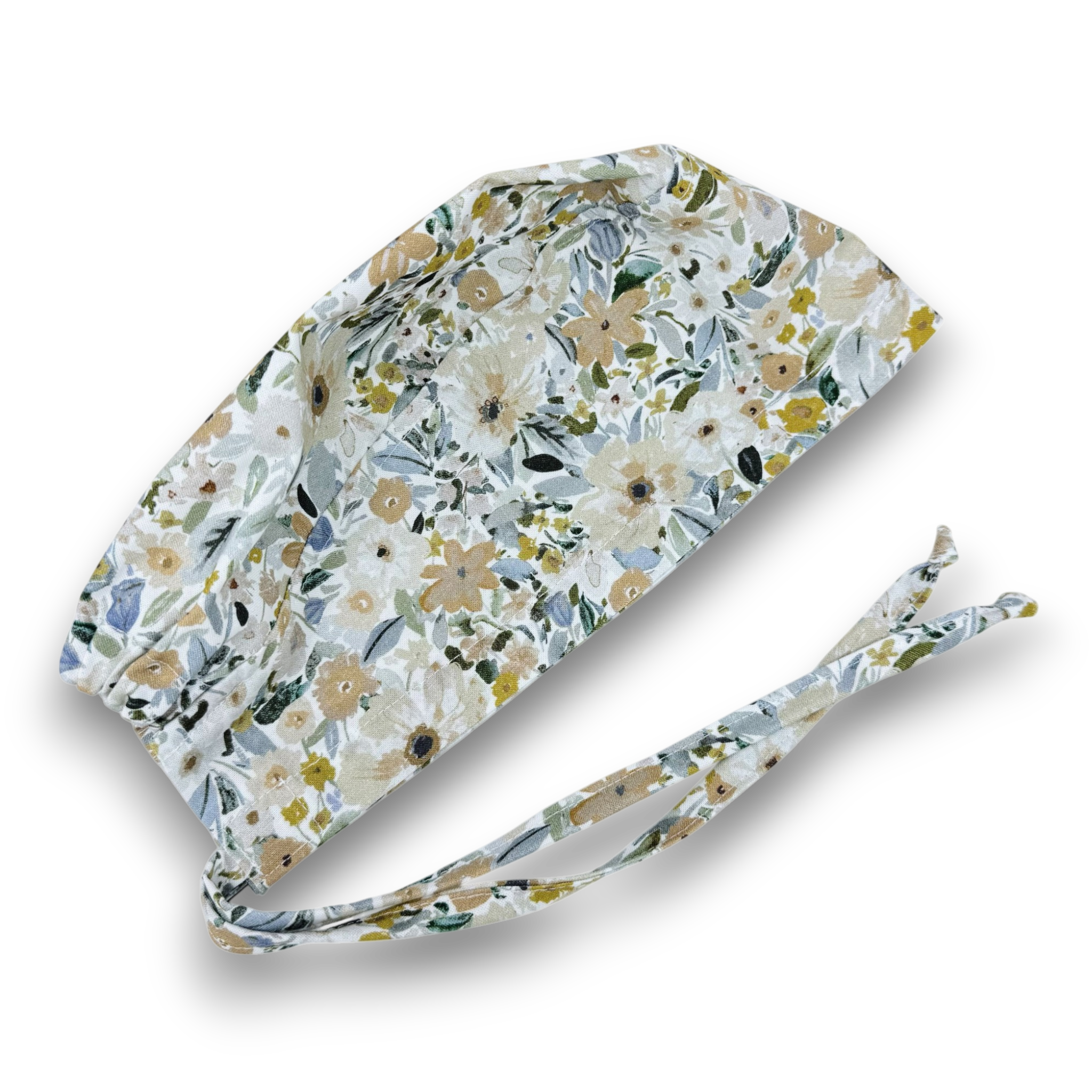 Beige Floral Skull tie-back style surgical scrub cap for men by Paradise Caps.