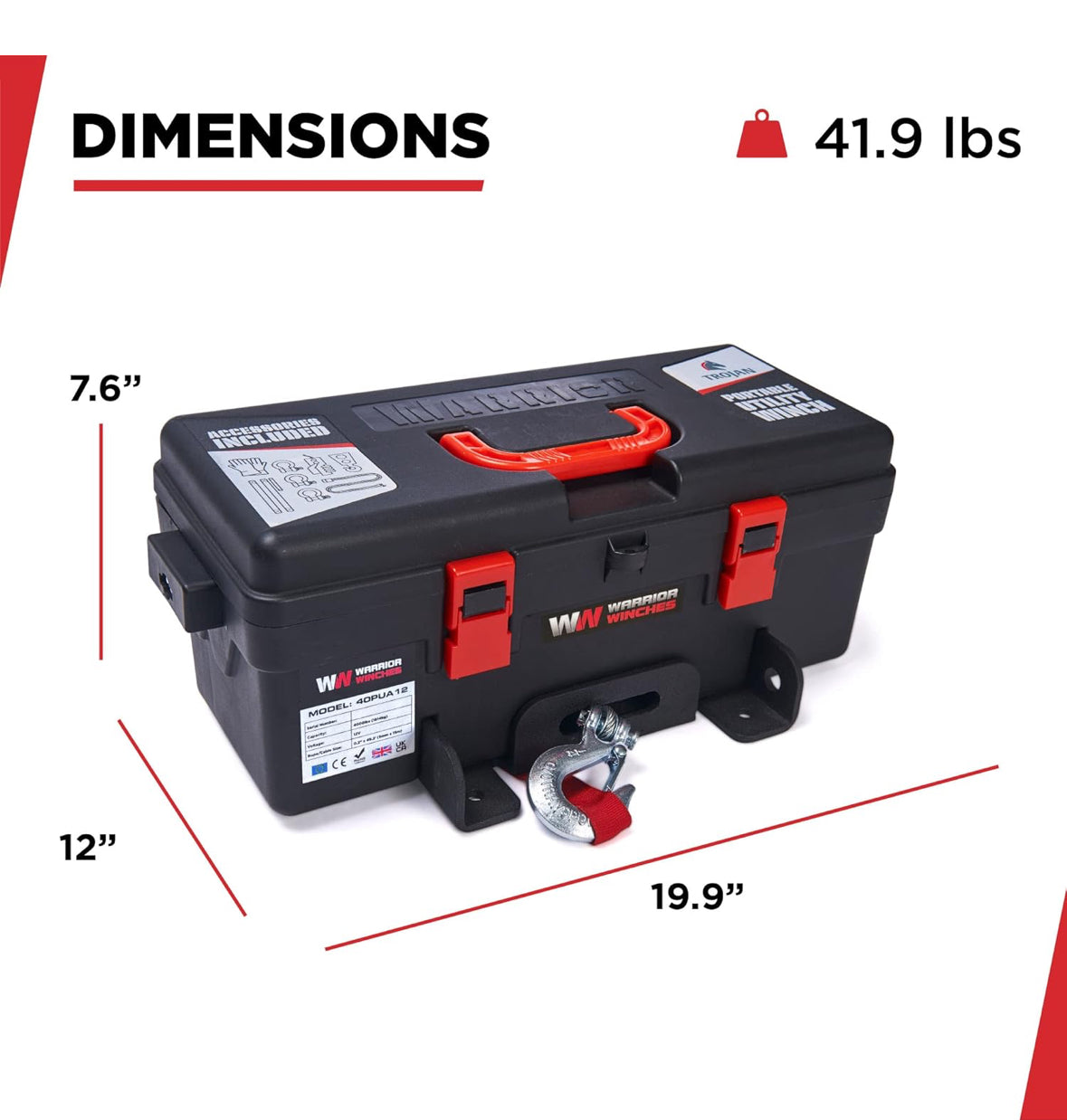 Trojan Portable 12v Electric Winch 4,000lbs - ATV/UTV Winch with Synthetic Rope, Easy to Carry, No Installation – Ideal for Truck, Off