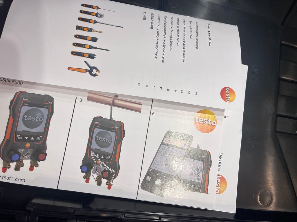 Open Box testo 550s AC Manifold Gauge Set - Manifold Gauges Hvac and Refrigeration - Incl. 2 Wired Temperature Clamp Probes - AC Recharge Kit with sup