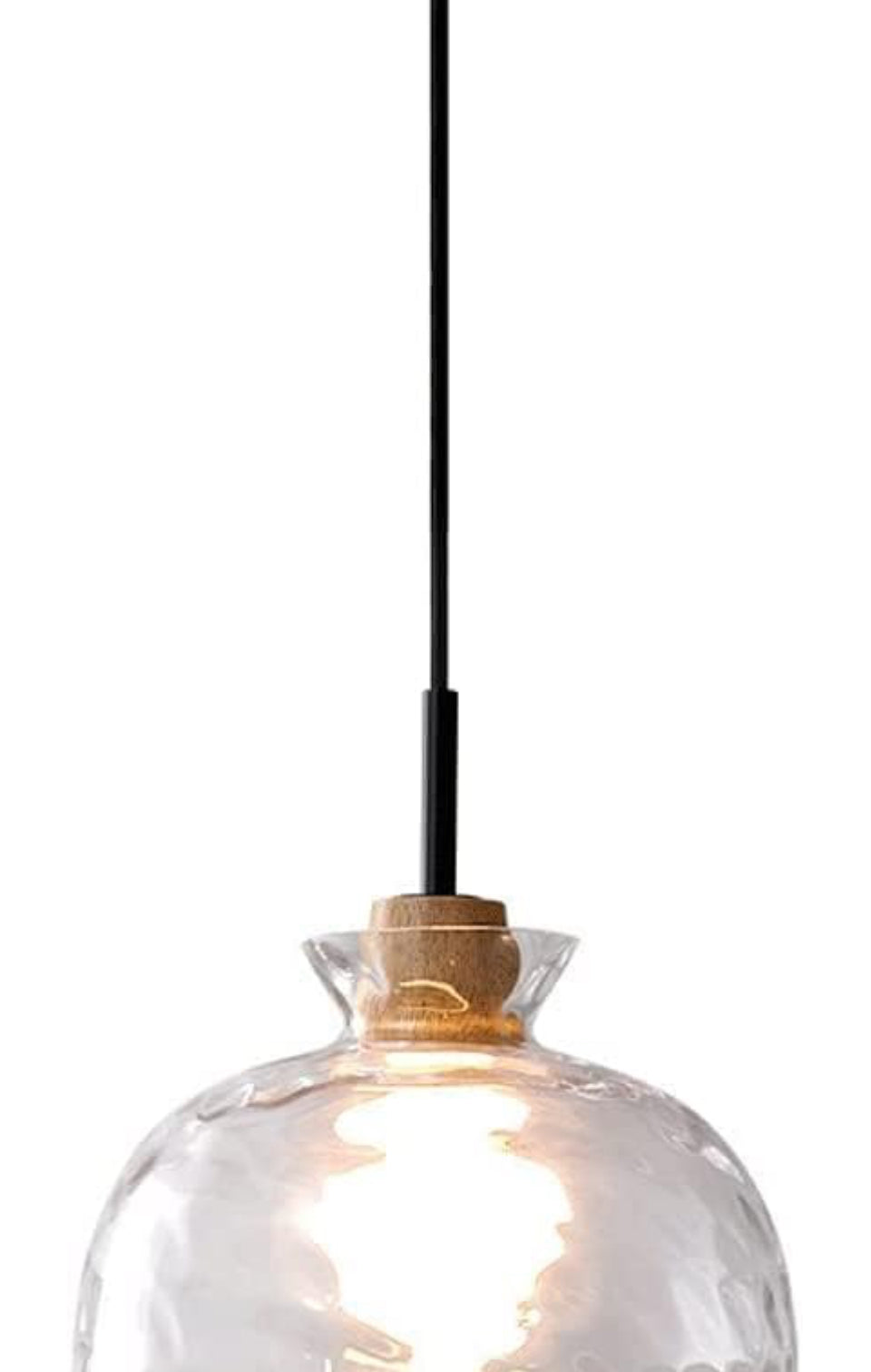 Open Box LTBFDDC Farmhouse Small Pendant Lights Kitchen Island, Adjustable Height Hanging Ceiling Lamp Handblown Glass Dome Clear Hammered Shade For D