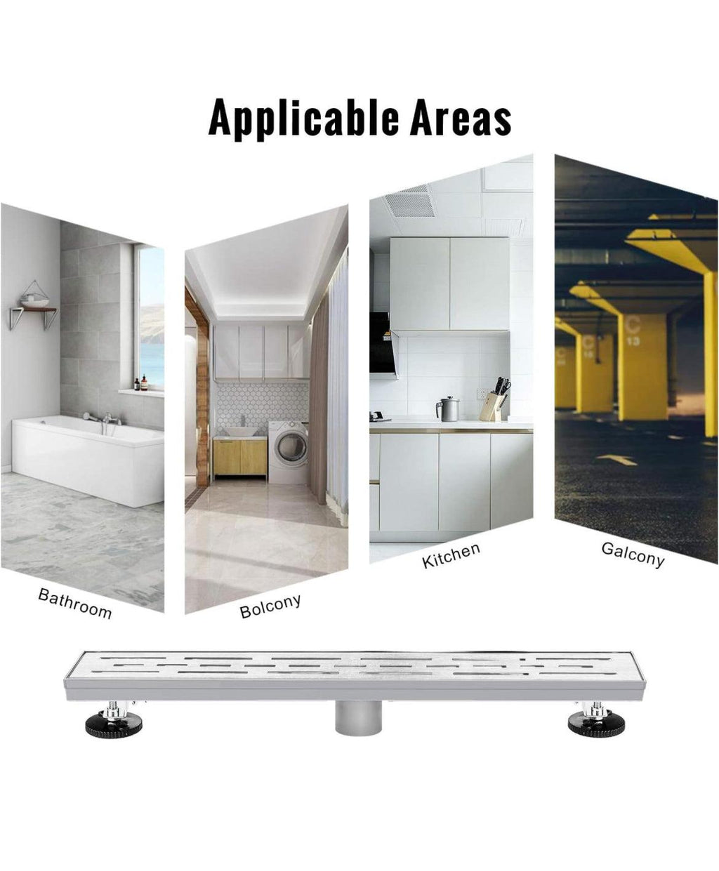 SaniteModar Linear Shower Drain, High Flow Rate Removable Grate Shower Drain 32 inch,Brushed 304 Stainless Steel Linear Drain with Hair Strainer,