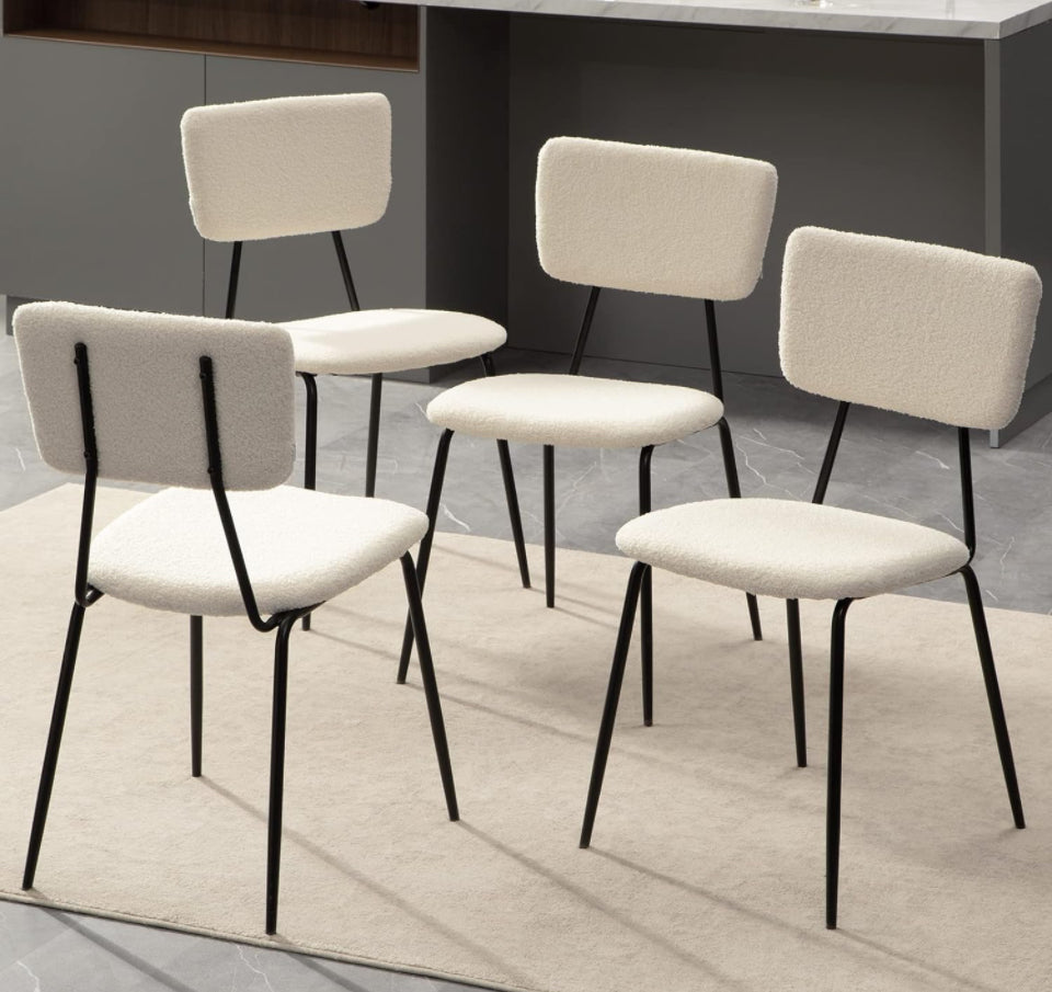 Bacyion Dining Room Chairs Set of 2 - Modern Boucle Fabric Kitchen Chairs, Dining Chairs with Metal Legs for Dining Room, Kitchen, Living Room