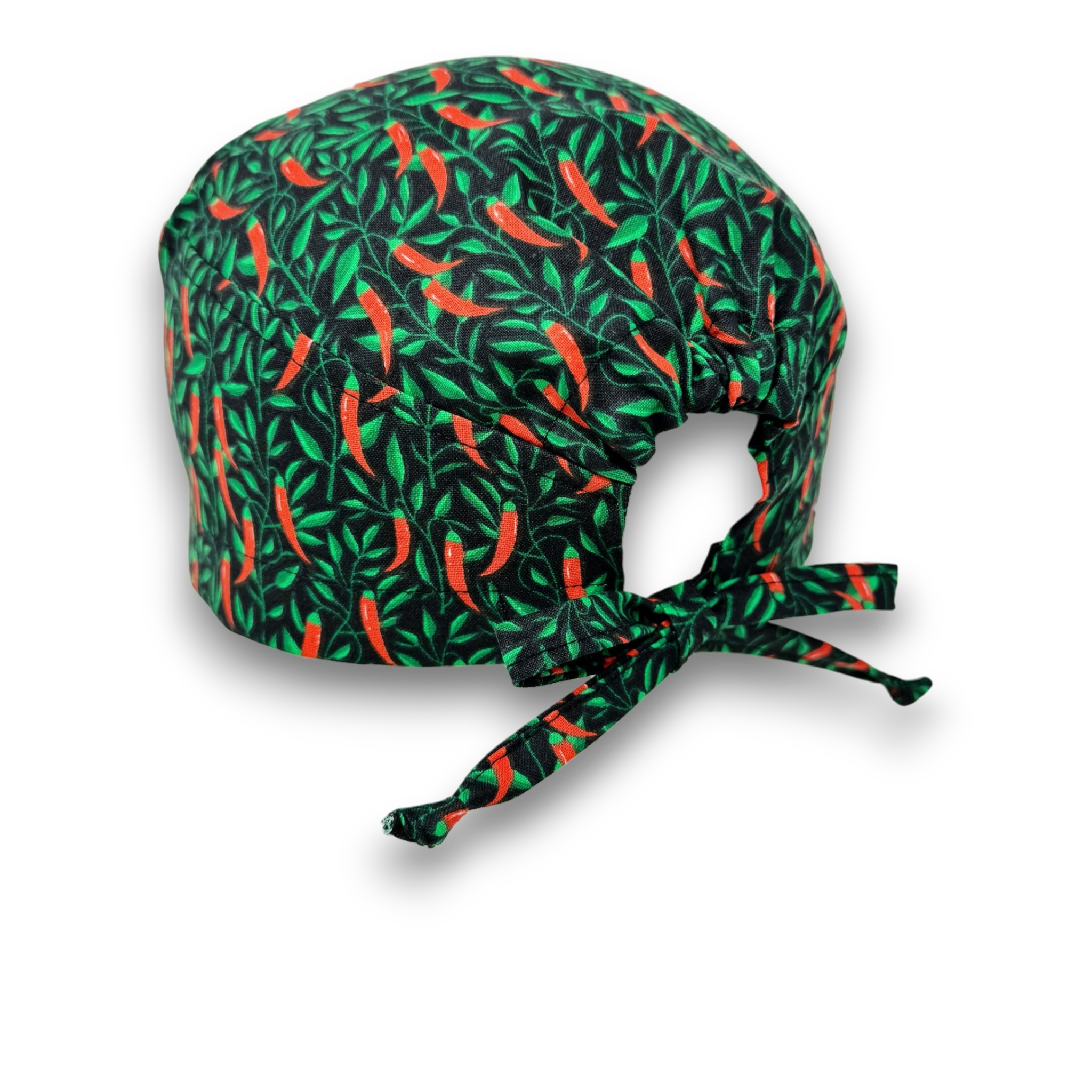 Surgical scrub cap for men. Spicy Chili Pepper tie back scrub hat by Paradise Caps.