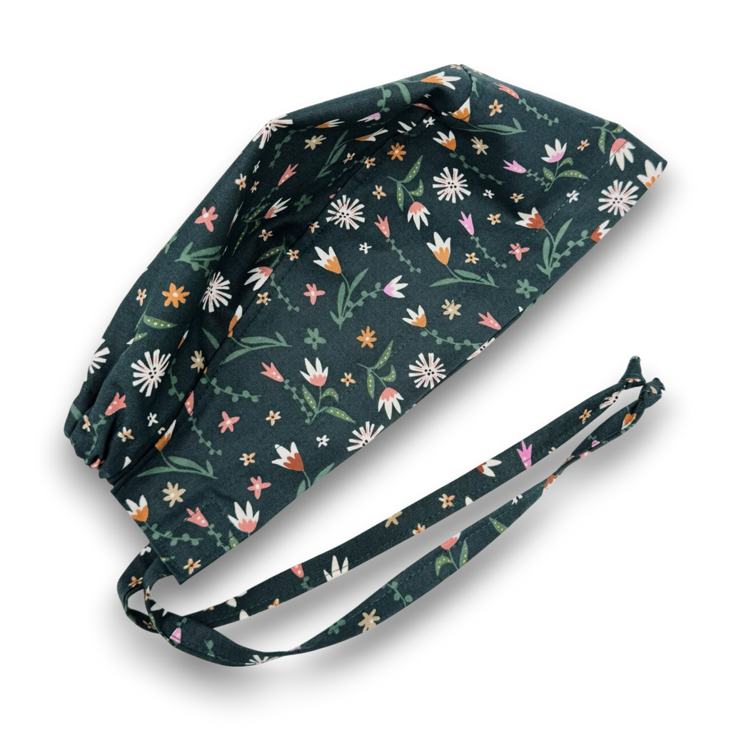 Floral Skull tie-back style surgical scrub cap by Paradise Caps.