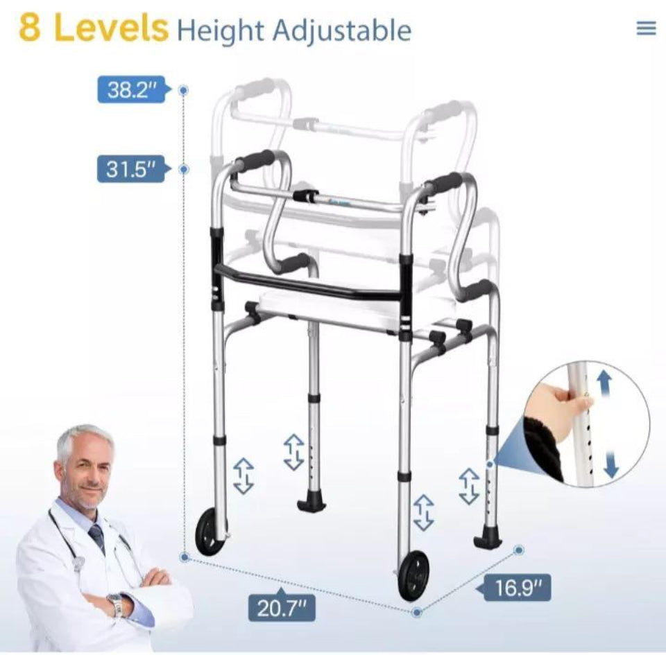 Open Box ElphGuard 4in1 Walkers for Seniors, Front Wheeled Walker, 2 Wheel Standard Walker