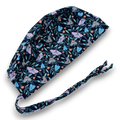 Midnight Butterfly Skull tie-back style surgical scrub cap for men by Paradise Caps.