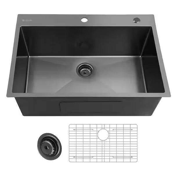 Open Box Glacier Bay 33 in. Drop-In Single Bowl 18 Gauge Gunmetal Black Stainless Steel Kitchen Sink