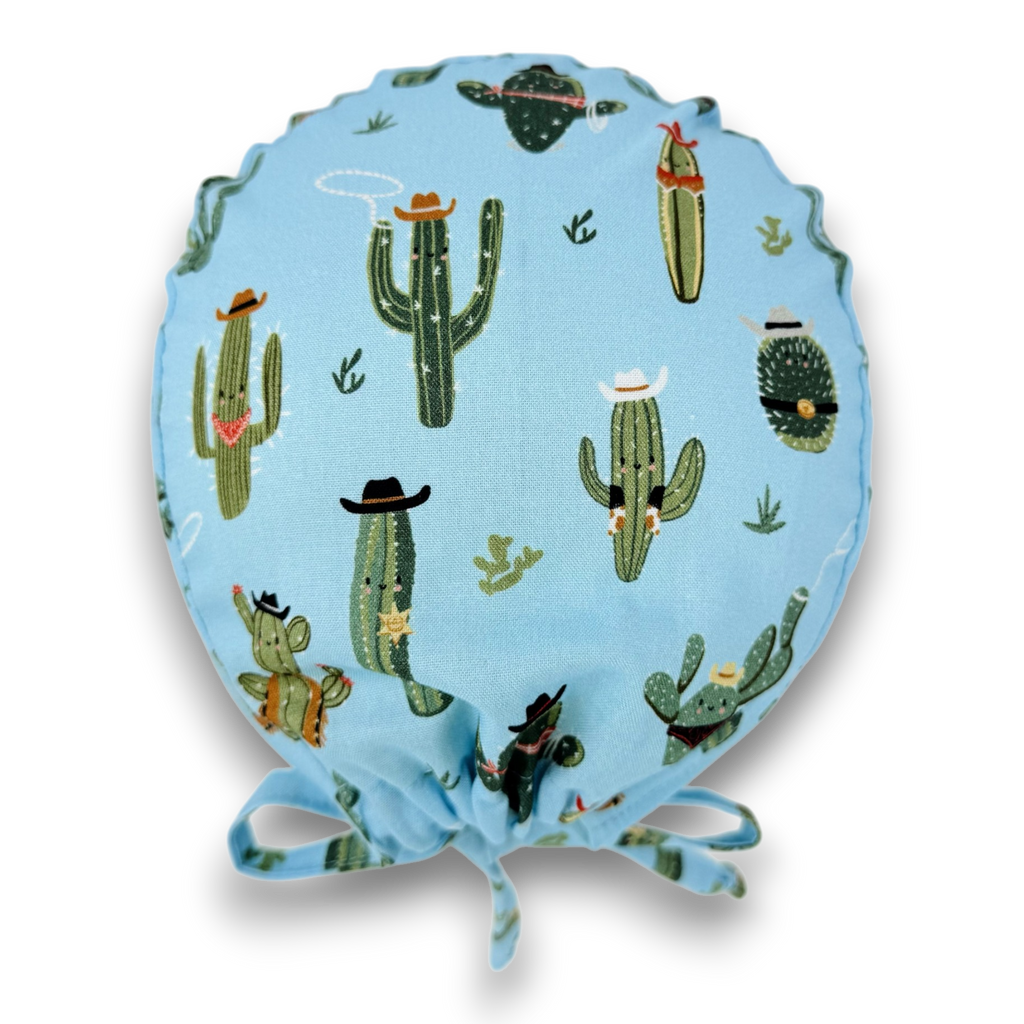 Cowboy Cactus Skull tie-back style surgical scrub cap for men by Paradise Caps.