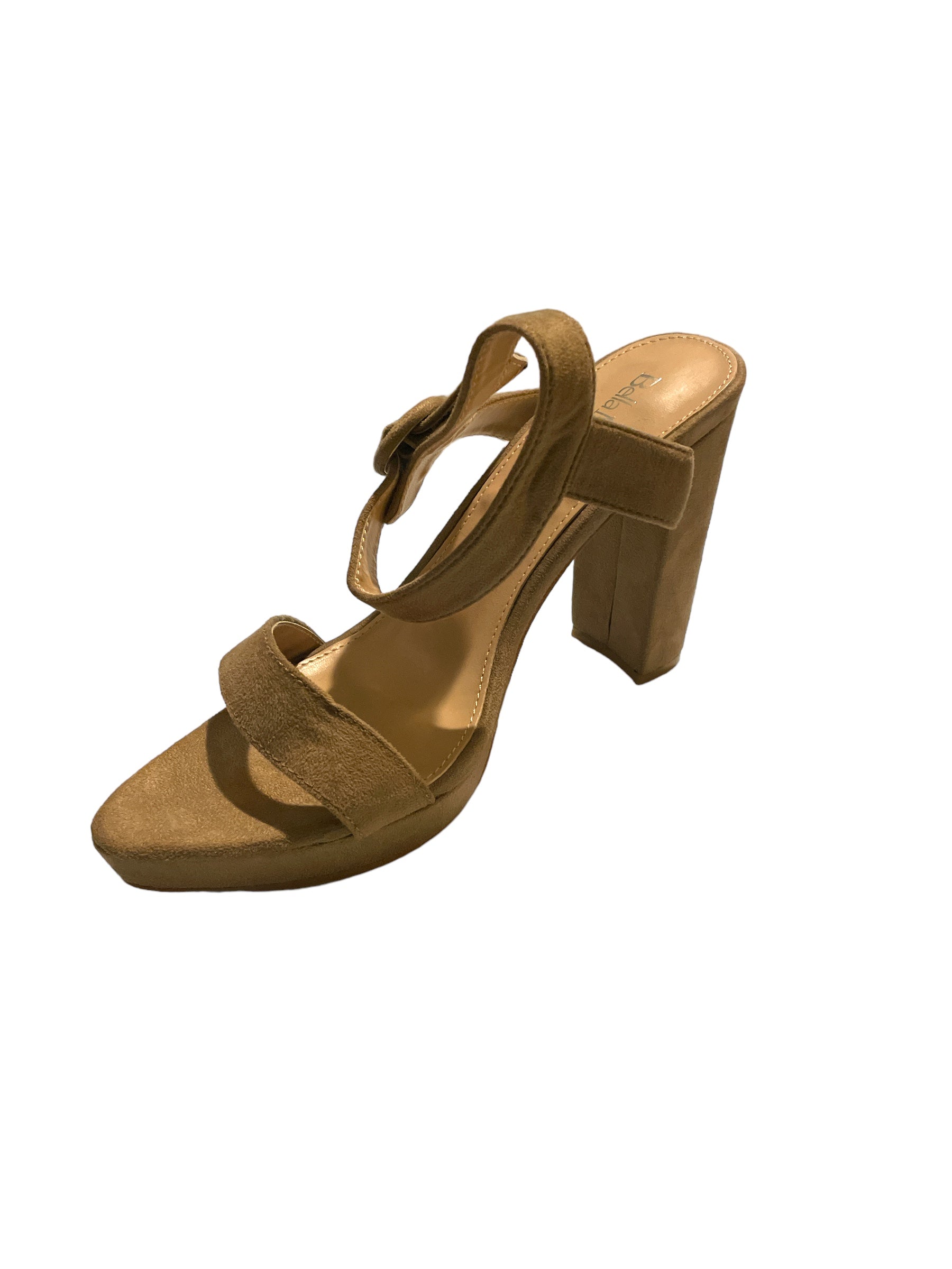 Bella Marie Women's Strappy Pump Block Taupe Suede High Heels