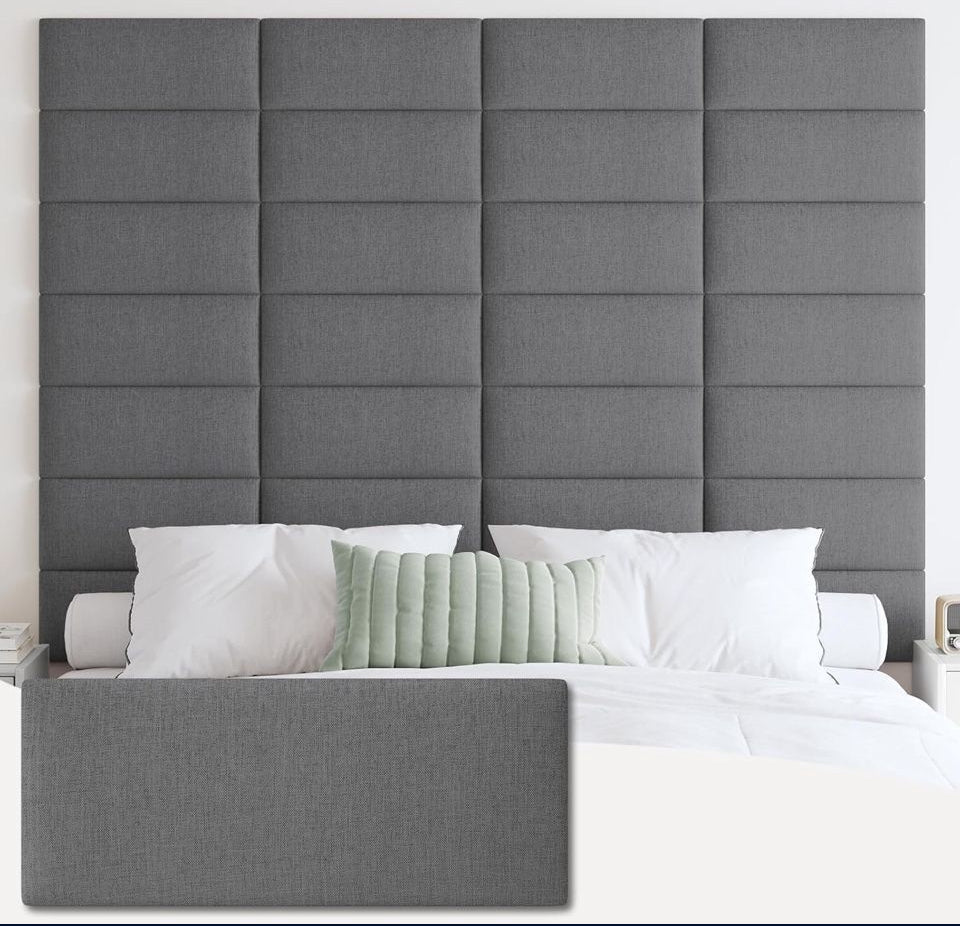 IFNOW Upholstered Wall Mounted Headboard, 3D Soundproof Wall Panels Peel and Stick Headboard for Queen Size, Reusable and Removable Tufted Bed Headboards in Dark