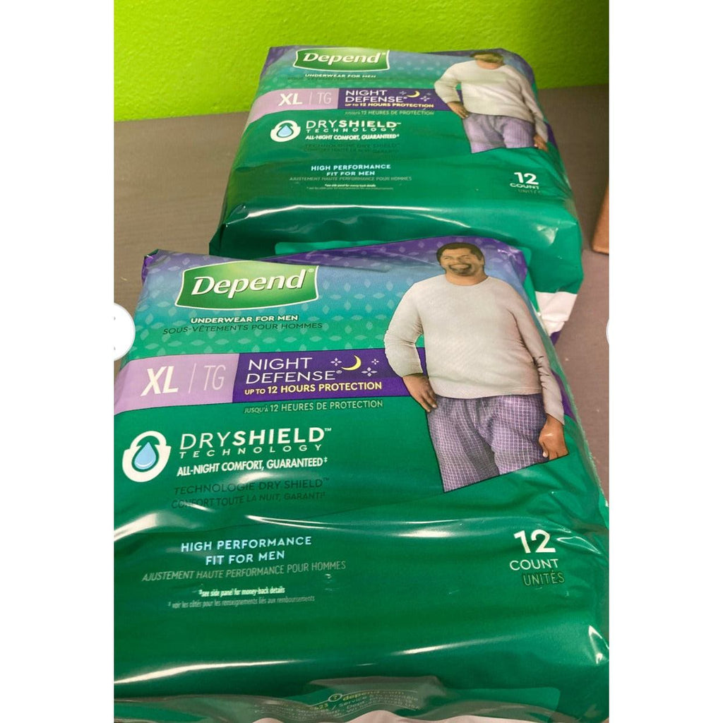 Depend Night Defense Adult Incontinence Underwear for Men, Overnight, Disposable, X-Large, 24 Count (2 Packs of 12) (Packaging May Vary)