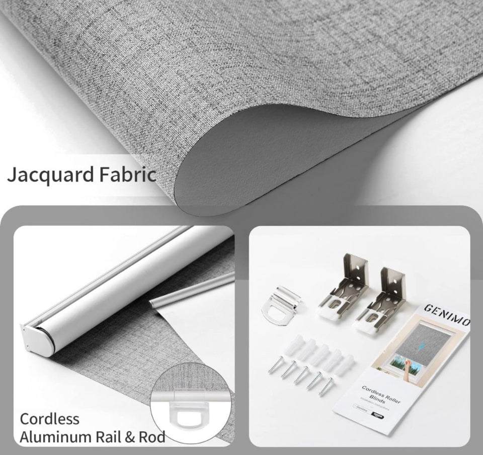 GENIMO 100% Blackout Roller Window Shades, Window Blinds Cordless with Thermal Insulated, UV Protection Fabric, Mini French Door Blinds for Home, Office